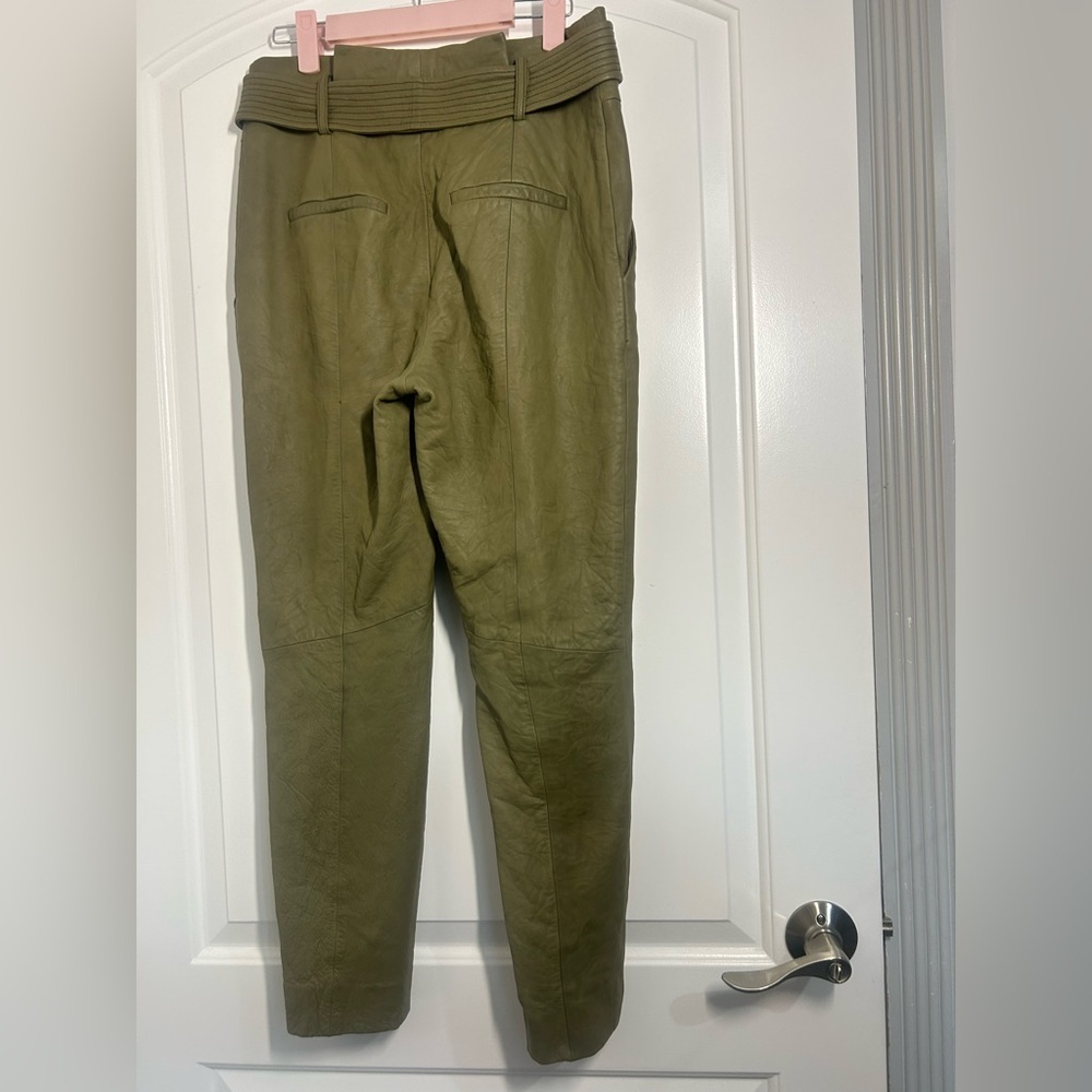 Veronica Beard Sethe Green Moto 100% Lamb Leather Pants size 4 chic 90s feminine - Picture 5 of 14